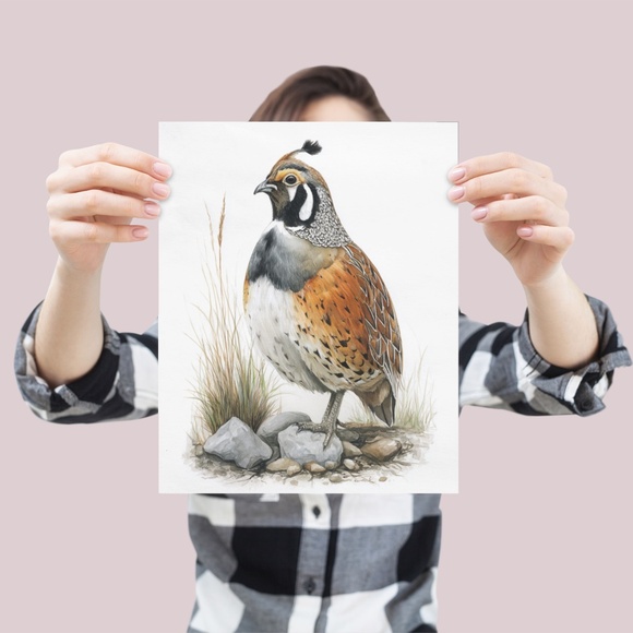 Watercolor Quail Wall Art Print, Unframed - Vibrant Nature-Inspired Home Decor - Picture 4 of 6